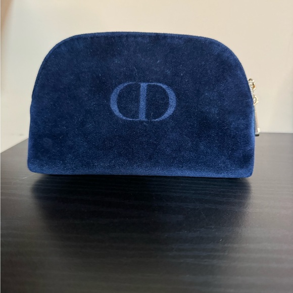 DIOR CD Logo Navy Velvet Cosmetic Makeup Bag Pouch - Picture 3 of 7